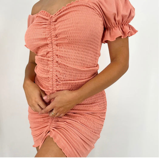 Salmon ruched dress